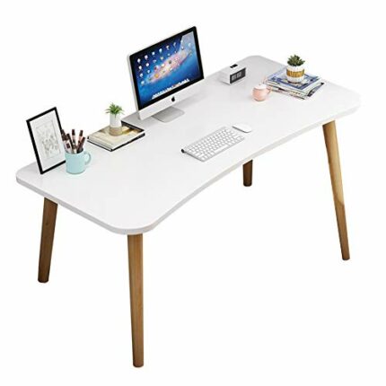AKT Solid Wood Computer Desk Home Study Office Desk Laptop Workstation Modern Easy Assembly Computer Table, White, 80x40x74cm