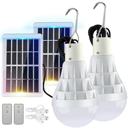 2 Pcs Solar Shed Light Indoor Bulb with Remote, TechKen Lantern Lamp with Panel for Garden Patio Yard Greenhouse Camping Tent Chicken Coop Fishin