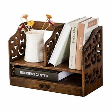 WXJLYZRCXK Bookcases Wood Carving Desktop Bookshelf Desk Organizer Display Shelf Office Multifunctional Storage Rack Countertop Bookcase for Home