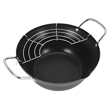 Oewnvmd 20cm Easy Pour Non Stick Coating Tempura Fryer Pot with Oil Drip Drainer Rack Japanese-style Mini Deep Fry Pan
