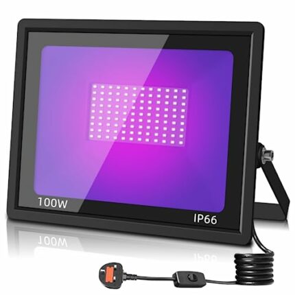 Viugreum 100w Led UV Light Black Floodlight UV Party Flood Lighting IP66 Waterproof Blacklight with 1.5m Power Plug and Switch Purple Outdoor Ult