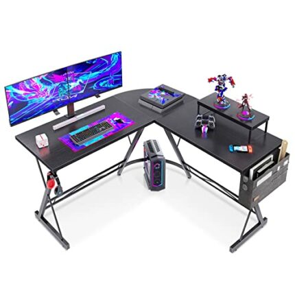 Casaottima L Shaped Desk, 51" Gaming Desk, Computer Desk, L Desk, Home Office Desk with Round Corner with Large Monitor Stand Workstation,Black