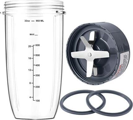 New Blender Cup and Blade Replacement Parts 32oz Cup and Extractor Blade and 2 Rubber Gaskets 4-Piece Compatible with NutriBullet High-Speed Blen