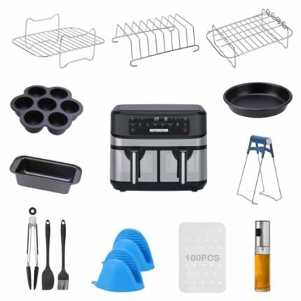 Air Fryer Accessories, 13pcs Fit for Ninja Foodi AF300UK, AF400UK & Tower T17088, Salter & Other 7.6L-9.5L Dual Air Fryers, Including 100pcs Pape