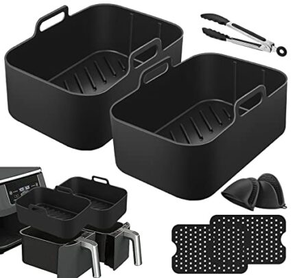 Mocraft Silicone Air Fryer Liner for Ninja Dual Air Fryer, Reusable Air Fryer Accessories Double Air Fryer Silicone Pots Set, Rectangle Air Fryer