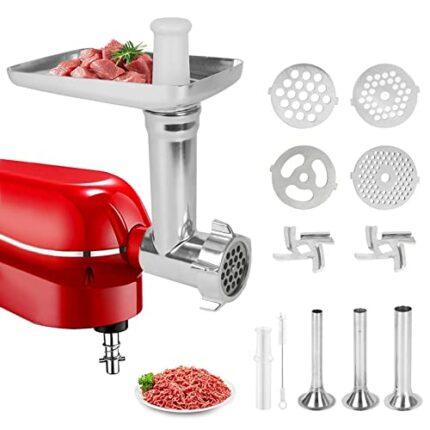 Metal Meat Grinder Attachments for Kitchen Aid,maxant Durable Metal Sausage Stuffer Attachment Included 4 Grinding Plates, 3 Sausage Stuffer Tube
