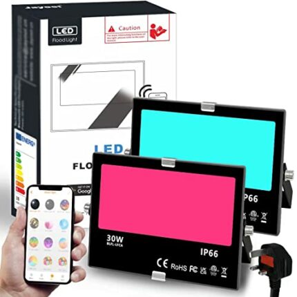 Jayool LED Floodlight Outdoor 300W Equivalent 3000LM, Smart RGB Flood Lights with APP, Colour Changing - Warm White 2700K - Timing - Scene- IP 66