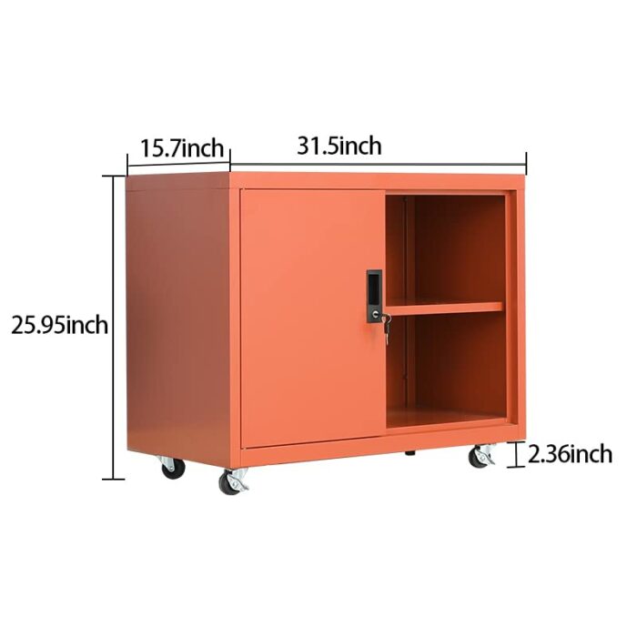 Fumedo Metal Mobile Lateral File Cabinet, Storage Locker,Printer Stand with Open Storage Shelves for Office,School,Home,Living Room. (Orange)