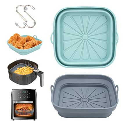 Alyvisun Silicone Air Fryer Liners 2PCS Reusable Airfryer Tray Foldable Kitchen Accessories Basket Versatile Square Baking Rack Pot for Microwave