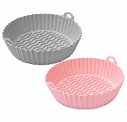 Silicone Air Fryer Liner 2-Pack (Grey/Pink) - BPA-Free | Non-Stick Reusable Mat for Crispy Cooking | Heat-Resistant, Easy-Clean, Dishwasher Safe