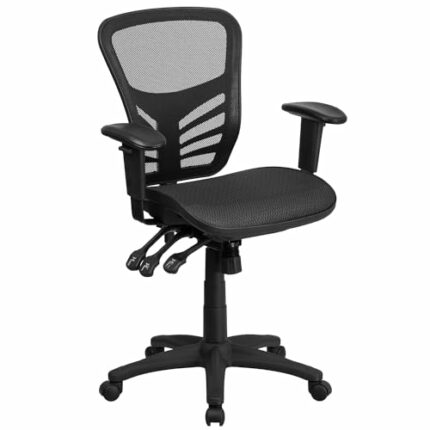 Flash Furniture Mid-Back Transparent Black Mesh Multifunction Executive Swivel Ergonomic Office Chair with Adjustable Arms, Metall, 58.42 x 72.39