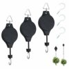 Yotako 3 Pcs Hanging Basket Pulley, Hanging Plant Pulley Retractable Hanger Adjustable Heavy Duty Plant Pulley Hook with 3Pcs White Ceiling Hooks