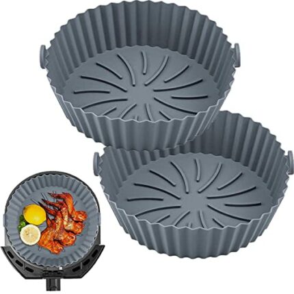 2Pcs Silicone Air Fryer Liners Reusable Air Fryer Silicone Pot Heat Resistant Round Silicone Baking Pan/Basket Air Fryer Accessories Paper Liners