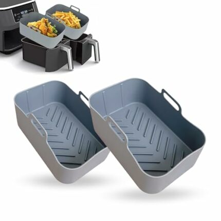 2PCS Silicone Air Fryer Liner Basket for Ninja Foodi Dual AF300UK, AF400UK, Tower T17088, Vortex Salter and Other Double Zone Airfryers, Reusable