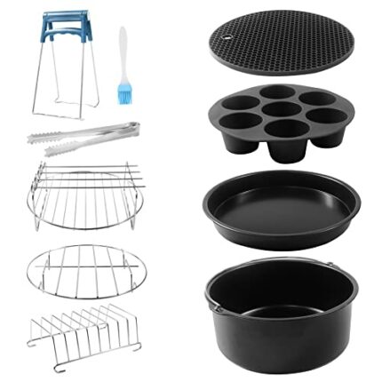 Ruucy Air Fryer Accessories Round 8 Inch, 10 PCS Air Fryers Accessory Set Compatiable for 4.2L-5.8L Ninja 5.2L, Philips, Tower, Cosori, Tefal, Sa