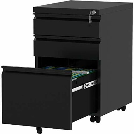YITAHOME Fully Assembled 3-Drawers Lockable File Cabinet for Letter/legal/A4 Size, Home Office Mobile Filing Cabinet with Wheel, Anti-tipping Und