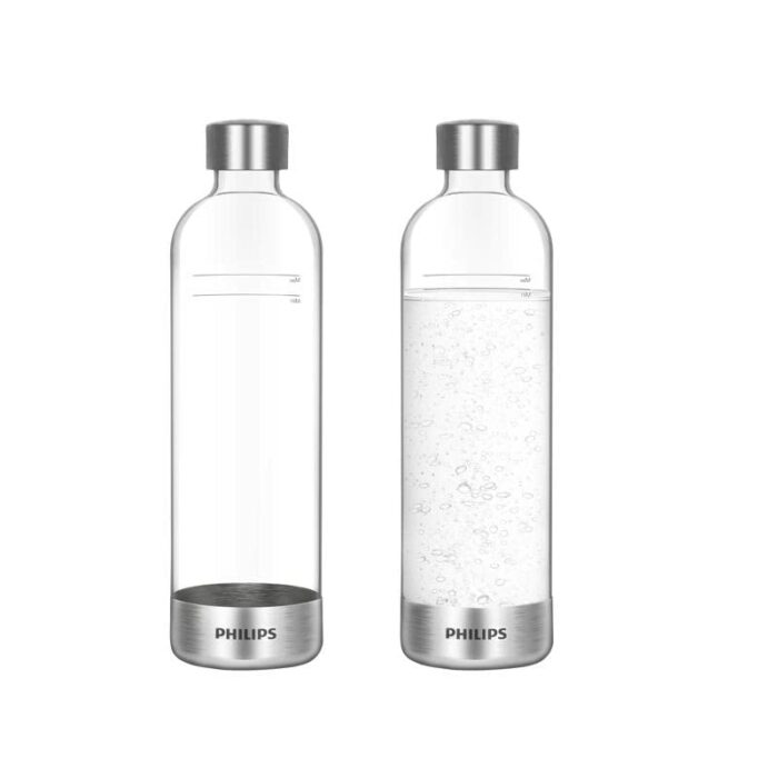 Philips Carbonating Bottles, 1L Twin Pack Reusable PET Sparkling Water Bottles Compatible Sparkling Water Maker, 2 Pack