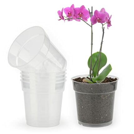 KINGLAKE 6 Pcs 11.5cm Transparent Plastic Plant Pots Hard Clear Flower Pots Orchid Plant Pots for Indoor Outdoor Balcony Office Desk