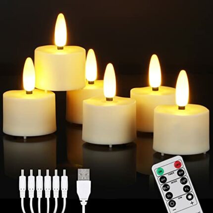 ZIYOUDOLI 6pcs Rechargeable Tea Light with Remote Control and Timer Led Tea Lights Flickering Flameless Candles Warm White Dimmable (Rechargeable