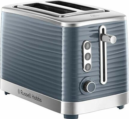 Russell Hobbs 24373 Grey Inspire 2 Slice Toaster, Wide Slot with Frozen, Cancel and Reheat Settings, High Gloss Chrome Accents, 1050 W