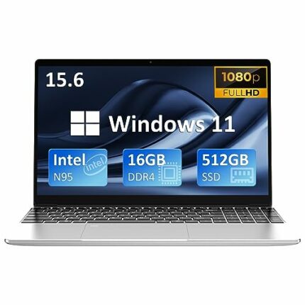 Auusda 15.6 Inch Laptop, 16GB DDR4 512GB NVMe SSD Windows 11 Ultrabook, Intel N95 Laptops(3.4GHz),1920x1200 FHD Display Computer, with Fingerprin