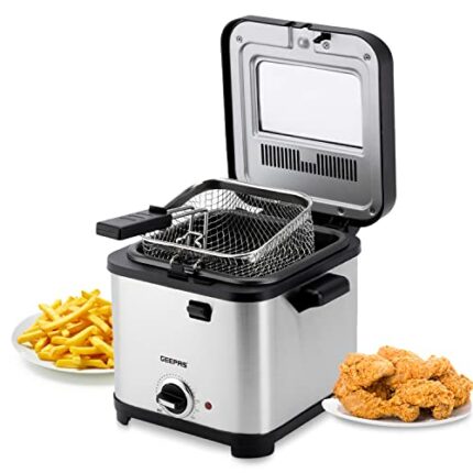 Geepas Deep Fat Fryer, 900W | 1.5L Stainless Steel Fryer with Viewing Window | Easy Clean, Non-Stick Oil Tank | Adjustable Temperature Control wi