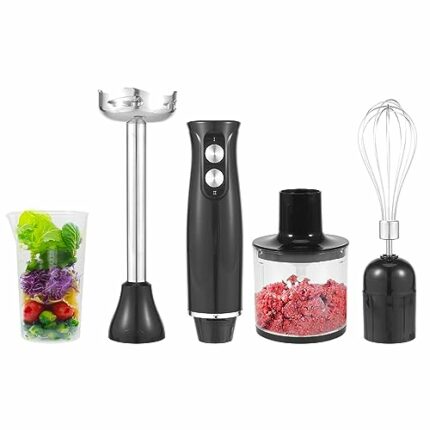 Hand Blender 4-in-1 Immersion Blender Stick Hand Blender 500W Stainless Steel Handheld Blender with 2 Speed Control Electric Whisk with 700ml Bea