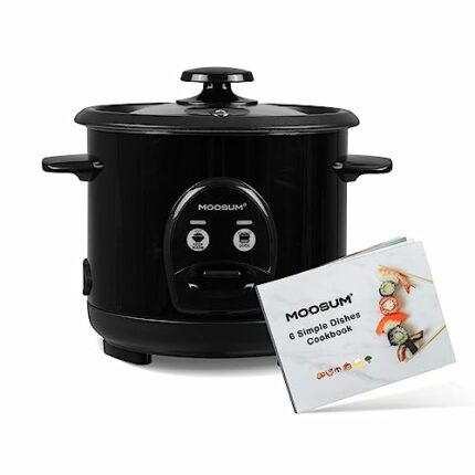 MOOSUM Rice Cooker with One Touch & Food Steamer,0.6L-3 cup,For 1-2 People,Fast Cooking Without Burning,Removable Non-Stick Coating incl,Keep-War