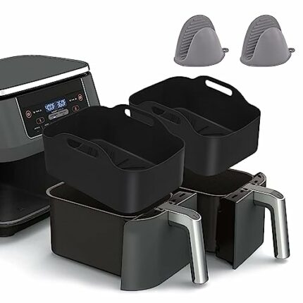 2PCS Silicone Pot for Ninjas Dual Air Fryer, Silicone Air Fryer Liners Double Air Fryer Silicone Air Fryer Basket, Air Fryer Rack Accessories for