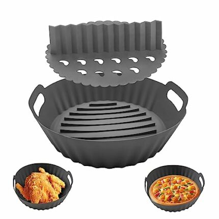 Silicone Air Fryer Liner, Reusable Air Fryer Liners, 6.7 inch Round Silicone Air Fryer Liner with Divider Foldable, Air Fryer Accessories