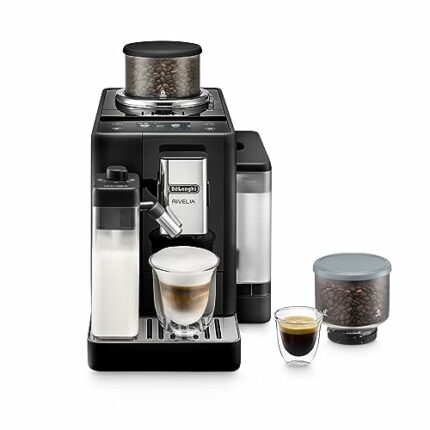 De'Longhi Rivelia EXAM440.55.B, Fully Automatic Coffee Machine with LatteCrema Hot, Automatic Milk Frother, Compact Size Bean to Cup Coffee Machi