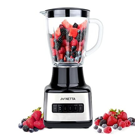 NETTA Table Blender - Smoothie Maker with Glass Jug - Electric Mixer and Liquidiser - 8 Speed Settings, 500W - Ideal for Milkshakes, Ice Crusher,