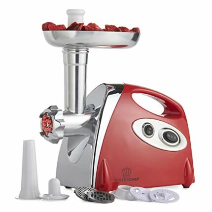 MisterChef 1600 Watt Electric Meat Grinder, Stainless Steel Meat Mincer & Sausage Stuffer, 3 Different Cutting Plates, Sausage & Kubbe Kit Includ