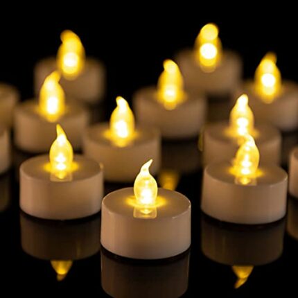 Battery Tea Lights-24 Pack LED Tea Lights Candles Realistic and Bright Flickering Battery Powered Fake Unscented Operated Flameless Candles 200+