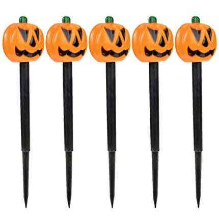 BESPORTBLE 5Pcs Halloween Pumpkin Pathway Lights - Stake Lights Halloween Outdoor Decorations, Pumpkin Halloween Decor for Yard Lawn Garden