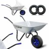 X-COTEC Wheelbarrows, Heavy Duty Garden Wheelbarrows with 2 Inner Tube, Strong Large Transport Trolley Handcart Wheel Barrow, Silver