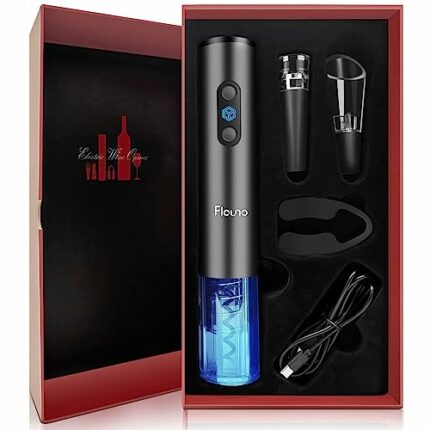 Flauno Electric Wine Bottle Opener - Automatic Corkscrew Wine Opener Set - Electric Wine Opener Rechargeable with Foil Cutter, Vacuum Stopper, Ae