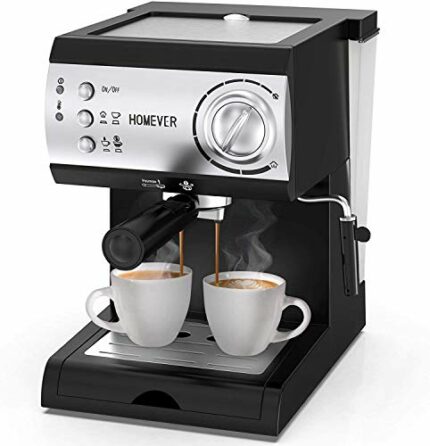 Homever Espresso coffee machine with milk steamer, Traditional 15 Bar High Power Coffee Maker Built in Italy Barista Pump, Ground Coffee Machines