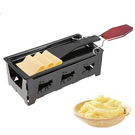 RoseFlower Mini Cheese Raclette with Foldable Wood Handle Portable Non-Stick Raclette Grill, Candlelight Cheese Melter Pan, Baking Tray Stove Kit