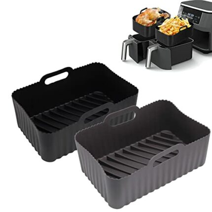 DIFCUL 2PCS Silicone Pot For Ninjas Dual Air Fryer, Silicone Air Fryer Liners Double Air Fryer Silicone Air Fryer Basket，Air Fryer Rack, Accessor