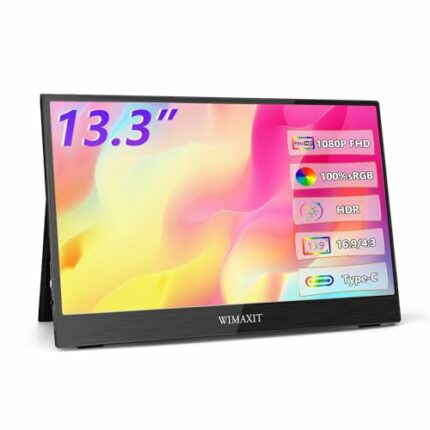 13.3Inch Portable Monitor, WIMAXIT 100%sRGB IPS HDR Second Gaming Screen 1920x1080P, Ultra Thin External Monitor USB-C HDMI Build in Speaker Type