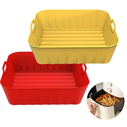 Large 8.2 Inch 2 Pack Air Fryer Silicone Liners Pot Square, Basket Air Fryer Silicone Baking Tray Bowl Filter, Apply to 3.8-6.5 QT Airfryer, Reus