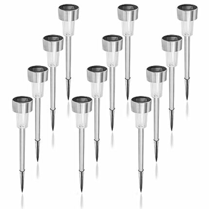 12 Pack Solar Stake Lights Outdoor Garden LED Light, Cool White Light, Garden Solar Stakes Light, with Solar Panel, Waterproof Outdoor Pathway Li