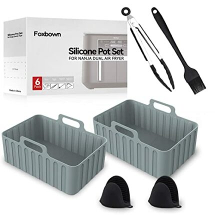 Foxbown Air Fryer Liners, 7 PCS Silicone Reusable Compatible with Ninja, Tower Dual Air Fryer Accessories, BPA Free, Air Fryer Basket, Air Fryer