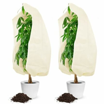 Thboxes Plant Fleece Frost Protection, 2 Pack 120x80 CM Garden Fleece Frost Protection Warming Fleece Jacket with Zipper and Drawstring for Tree