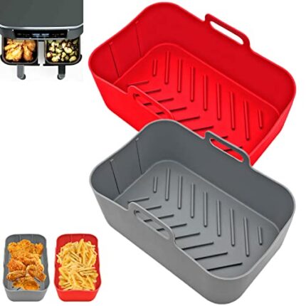 2 Pack Air Fryer Silicone Liners for Ninja Foodi Dual Zone 7.6L AF300UK and 9.5L AF400UK, Ninja Reusable Dual Air Fryer Pot Baskets Accessories,