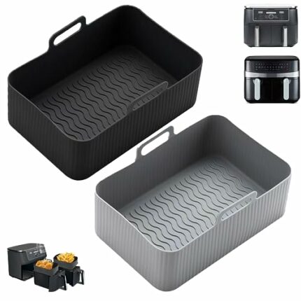 Silicone Air Fryer Liner for Ninja Dual AF400UK /Instant Vortex 7.6L/Ninja AF451UK/Tower T17088/Devology, 2pcs Larger Air Fryer Liners Reusable A