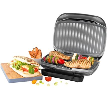 Salter EK4366 Electric Health Grill - Non-Stick Griddle Plate & Panini Press, Drip Tray, Automatic Temperature Control, Compact, Indoor Cooking W