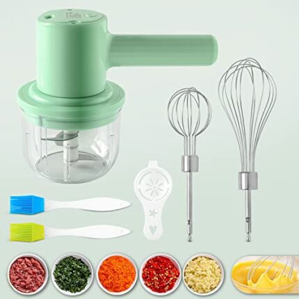 GEPROSMA Cordless Rechargeable Food Vegetable Chopper Cutter Electric Mini 300ML with Hand Mixer/Whisk,Garlic Crusher Press Mincer,Small Onion Ve