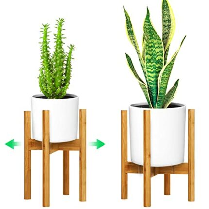 OGIMA Adjustable Plant Stand Plant Holder Mid Century Wood Modern Flower Potted Holder Rack for Indoor Outdoor (EXCLUDING White Planter Pot)